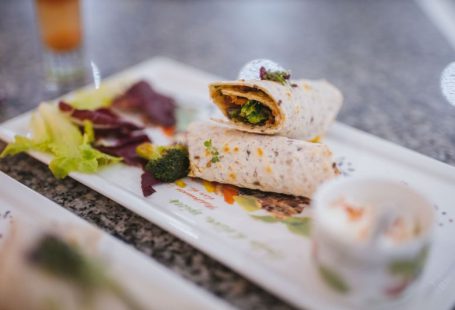 Vegetarian Cuisine - white ceramic plate with green vegetable and meat dish