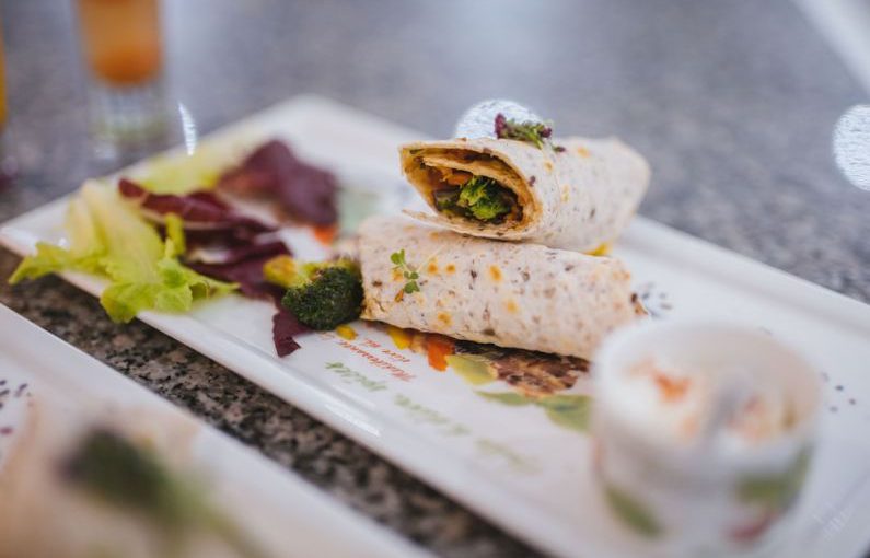 Vegetarian Cuisine - white ceramic plate with green vegetable and meat dish