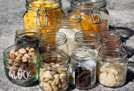 Zero Waste Cooking - clear glass jars with white and brown stones