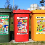 Composting Waste - red yellow and green trash bins