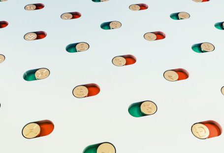 Blockchain Agriculture - a group of pills floating in the air